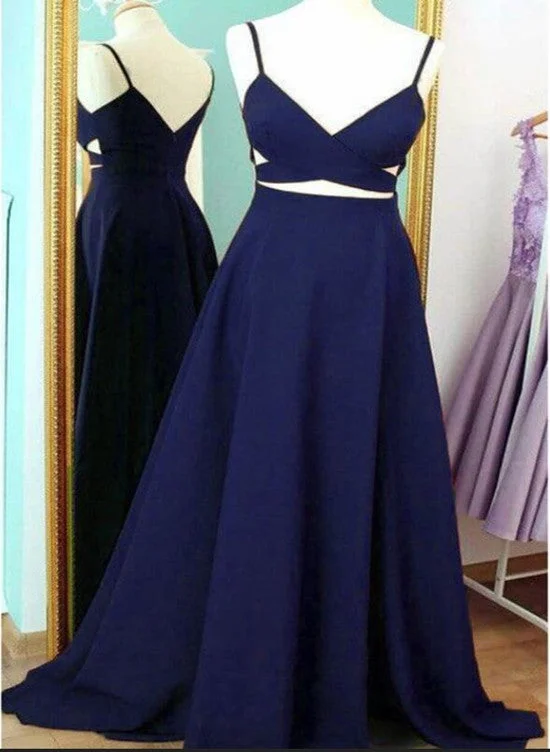 Navy Blue Chiffon Prom Dress , Party Dresses, Straps Formal Dresses Turtleneck Neckline Stylish Navy Blue Chiffon Prom Dress , Party Dresses, Straps Formal Dresses Turtleneck Neckline Stylish
