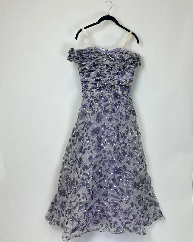 Purple and Gold Floral Evening Dress - Size 2 Tunics Stylish modern