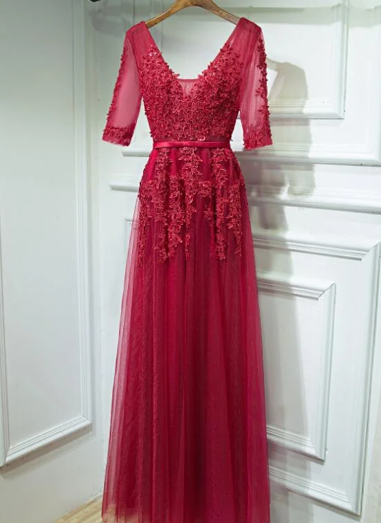 Stylish Wine Red Short Sleeves Party Gown, Wedding Party Dress Tunics Timeless classic Stylish Wine Red Short Sleeves Party Gown, Wedding Party Dress Tunics Timeless classic