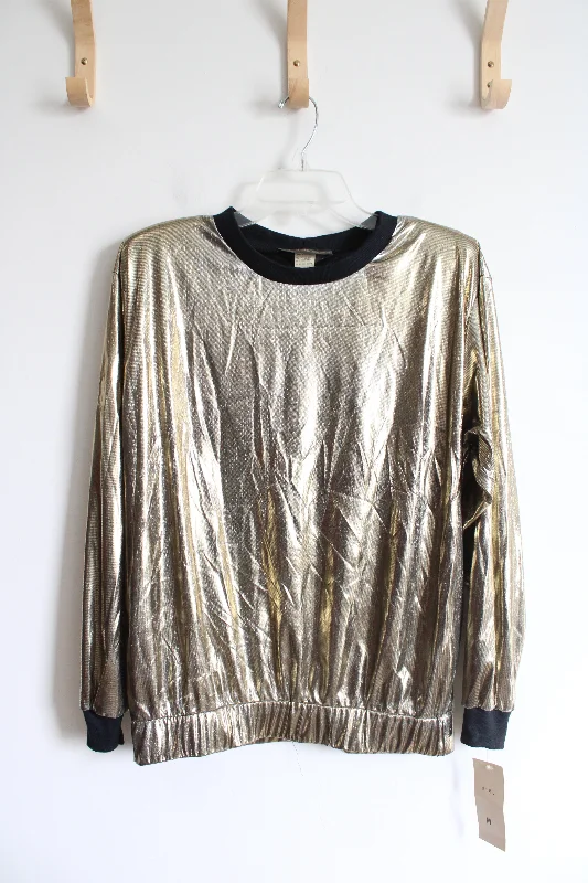 NEW Marisa Evan Shimmery Gold Lightweight Sweatshirt | M Hoodie with Back Slit Movement Comfort NEW Marisa Evan Shimmery Gold Lightweight Sweatshirt | M Hoodie with Back Slit Movement Comfort