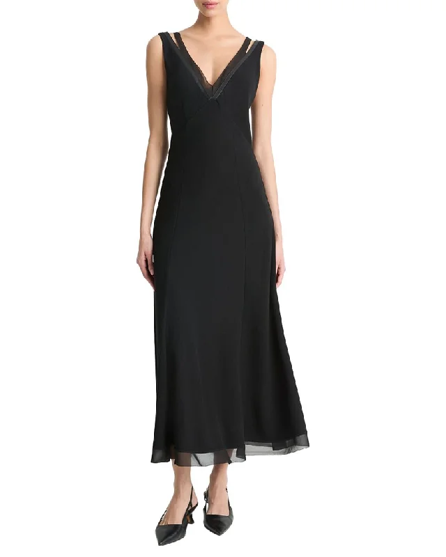 Vince Chiffon Leather Layered Slip Dress Casual Short Summer