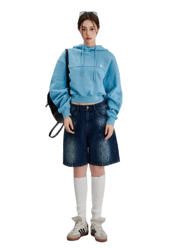 Embroidered Oversize Drop Shoulder Cropped Hoodie Hoodie with Ribbed Cuffs Snug Fit Comfort Embroidered Oversize Drop Shoulder Cropped Hoodie Hoodie with Ribbed Cuffs Snug Fit Comfort