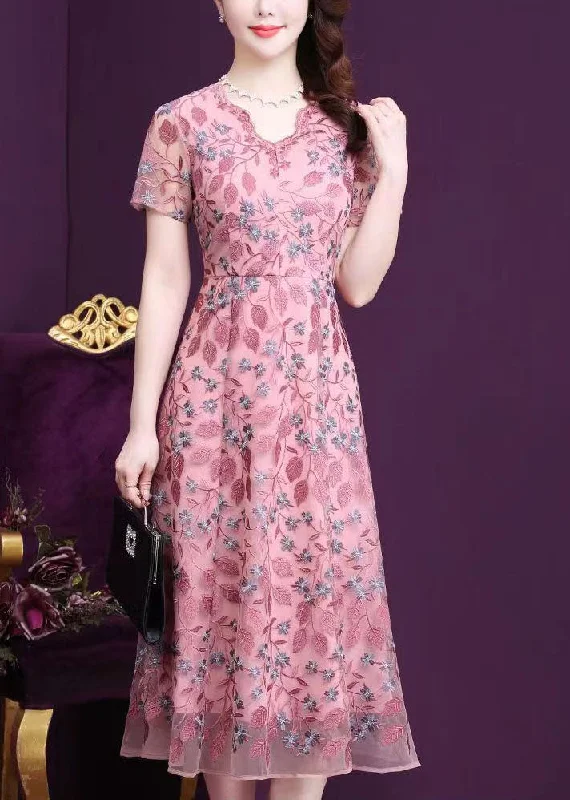 Natural Pink Original Design V Neck Embroideried Silk Cinch Party Dress Short Sleeve Boat Neckline Classic Natural Pink Original Design V Neck Embroideried Silk Cinch Party Dress Short Sleeve Boat Neckline Classic