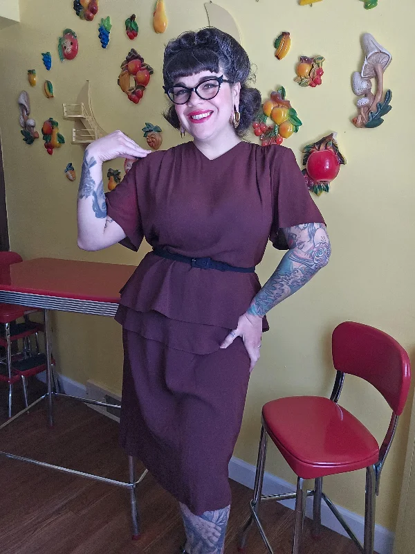 2X Vintage 1930's Brown Red Crepe Dress Tunics Hiking breathable