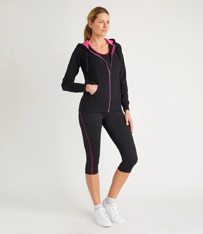 Tour Cotton Hoodie Women's - Black Hoodie with Mock Neck Collared Structured