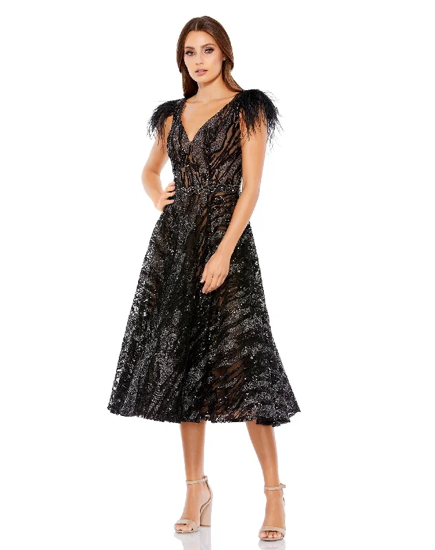 Embellished Feather Cap Sleeve Dress Tunics Chic fashionable