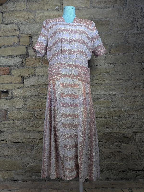 1940s Dusky Pinks Dress With Pleat Detail Elegant Long Evening