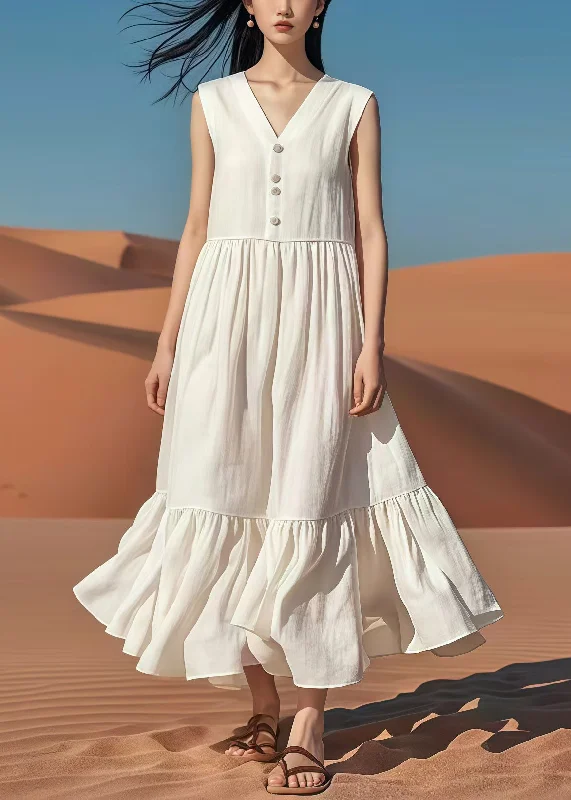 Boho White Silm Fit Cotton Party Dress Sleeveless Tunics Versatile stylish