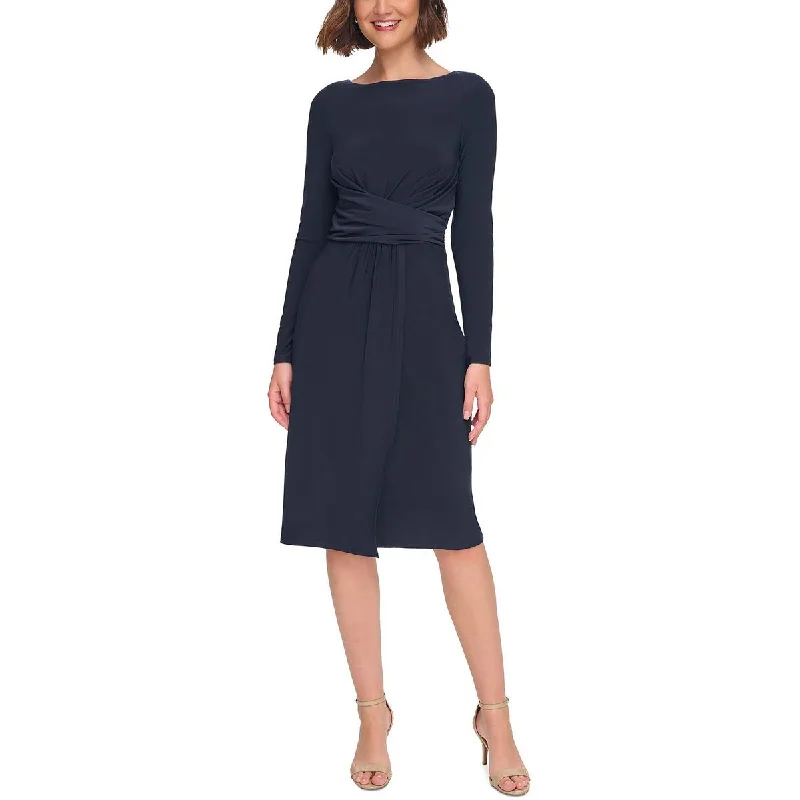Womens Ruched Waist Boat Neck Evening Dress Tunics Travel practical