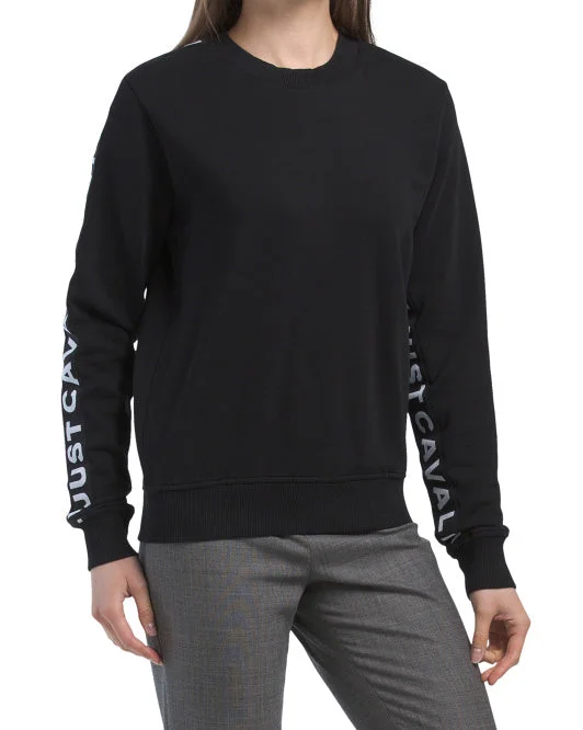 Just Cavalli Logo Sleeve Sweatshirt Hoodie with Sequins Glamorous Eye-catching