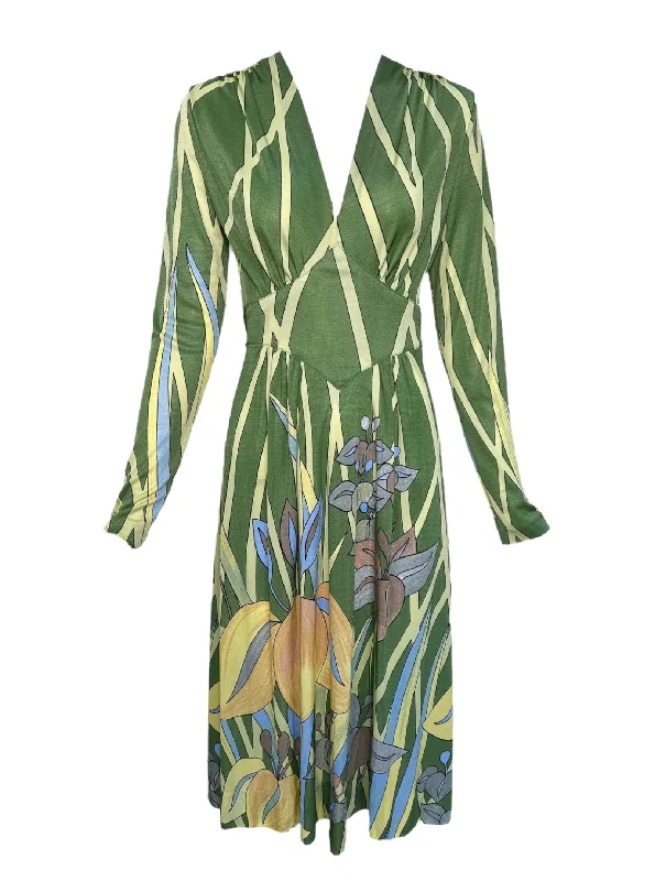 Mac-Tac 1970s Green Tropical Print Day Dress Tunics Gym athletic