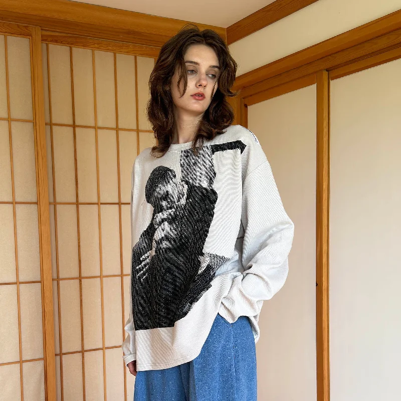 Photo Print Sweatshirt Hoodie with Metallic Shiny Futuristic