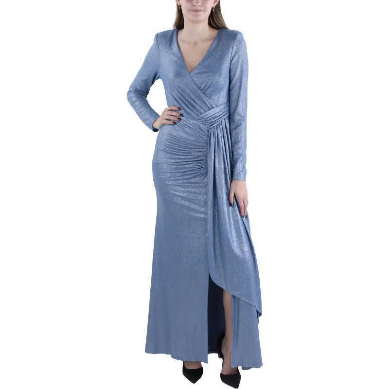 Womens Metallic Ruched Evening Dress Tunics Silk luxurious