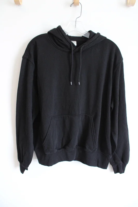 Divided H&M Basic Black Hoodie | L Hoodie with Hem Raw Edge Edgy Unfinished