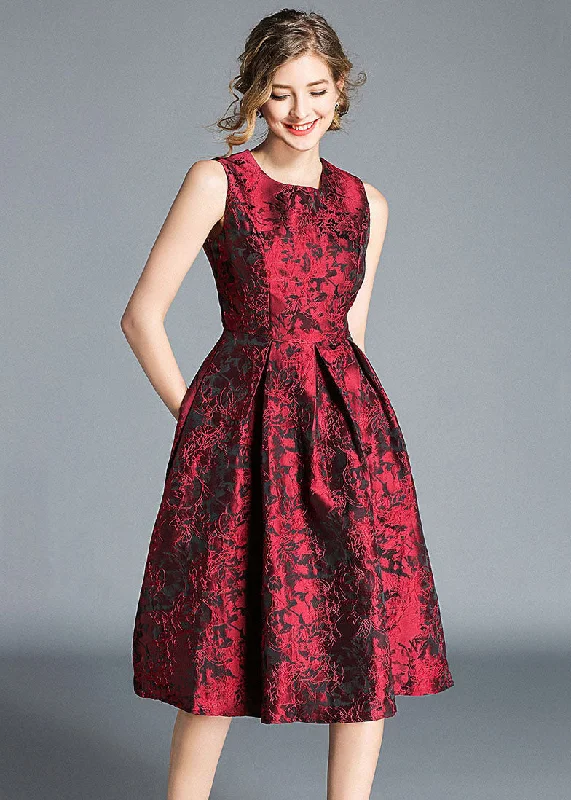 Boutique Red Jacquard Wrinkled Patchwork Silk Party Dress Sleeveless Tunics Fall fleece Boutique Red Jacquard Wrinkled Patchwork Silk Party Dress Sleeveless Tunics Fall fleece