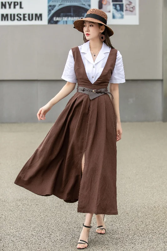 Brown Linen Pinafore Apron Dress 4268 Tunics New arrival