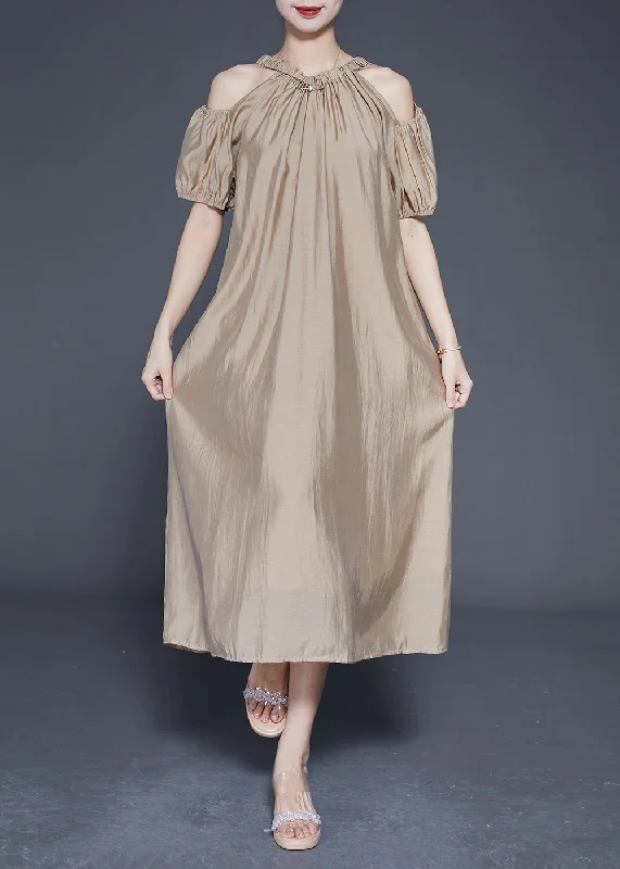 Khaki Cold Shoulder Silk Party Dress Oversized Summer Tunics Practical easy-care