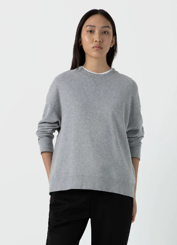 Women's Relaxed Loopback Sweatshirt in Grey Melange Hoodie with Hidden Zipper Minimalist Clean Women's Relaxed Loopback Sweatshirt in Grey Melange Hoodie with Hidden Zipper Minimalist Clean
