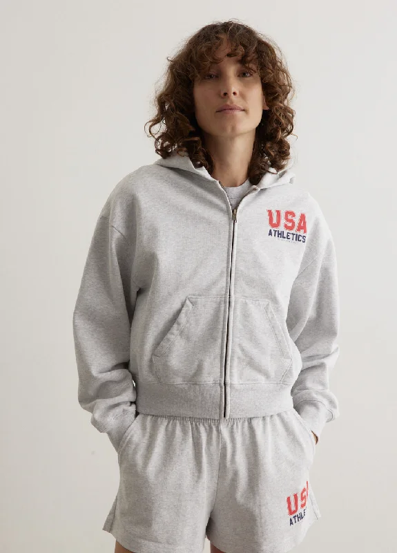 USA Athletics Cropped Zip Hoodie Hoodie with Distressed Vintage Worn