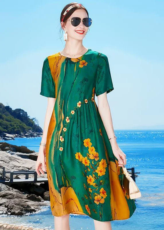 Beautiful Green O-Neck Wrinkled Print Draping Silk Party Dress Short Sleeve Turtleneck Warm Winter Beautiful Green O-Neck Wrinkled Print Draping Silk Party Dress Short Sleeve Turtleneck Warm Winter