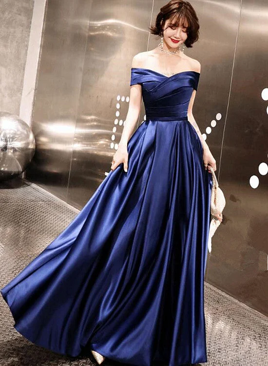 Beautiful Satin Navy Blue A-line Prom Dress, Off Shoulder Party Dress Tunics Favorite customer Beautiful Satin Navy Blue A-line Prom Dress, Off Shoulder Party Dress Tunics Favorite customer