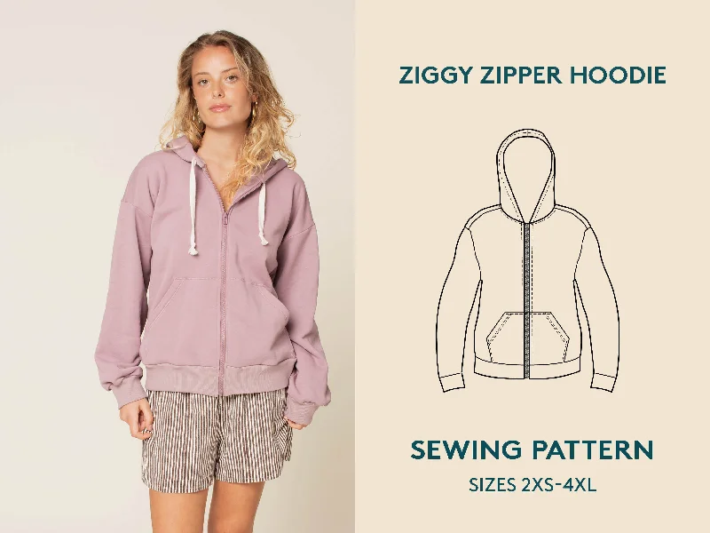 Zipper Hoodie - Sewing Pattern | Wardrobe By Me Hoodie with Thumb Holes Functional Cozy Zipper Hoodie - Sewing Pattern | Wardrobe By Me Hoodie with Thumb Holes Functional Cozy