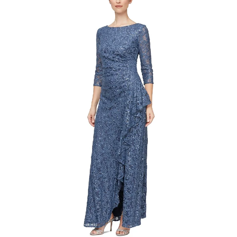 Petites Womens Lace Sequin Evening Dress Floral Print girly