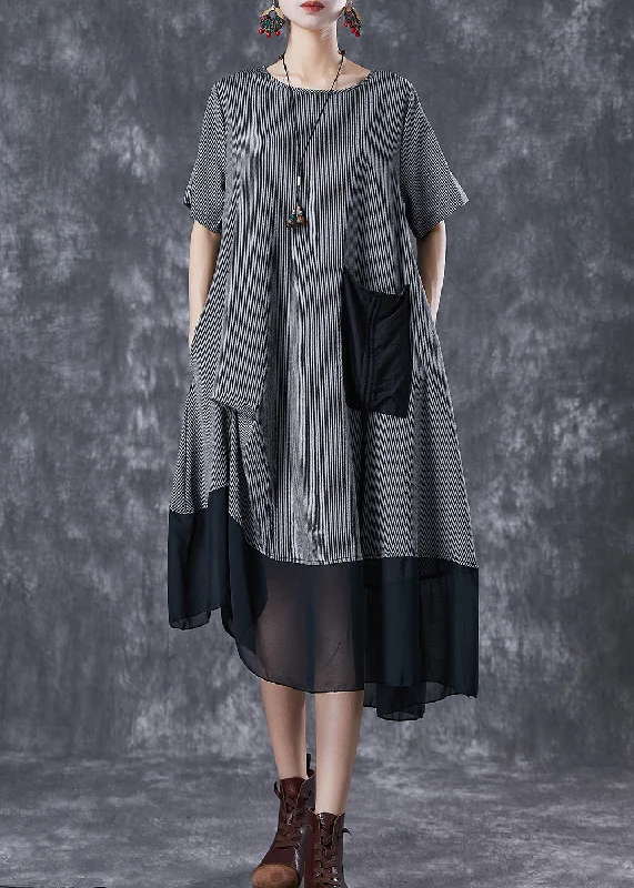 Grey Patchwork Chiffon Party Dress Asymmetrical Striped Summer Tunics Exclusive limited Grey Patchwork Chiffon Party Dress Asymmetrical Striped Summer Tunics Exclusive limited