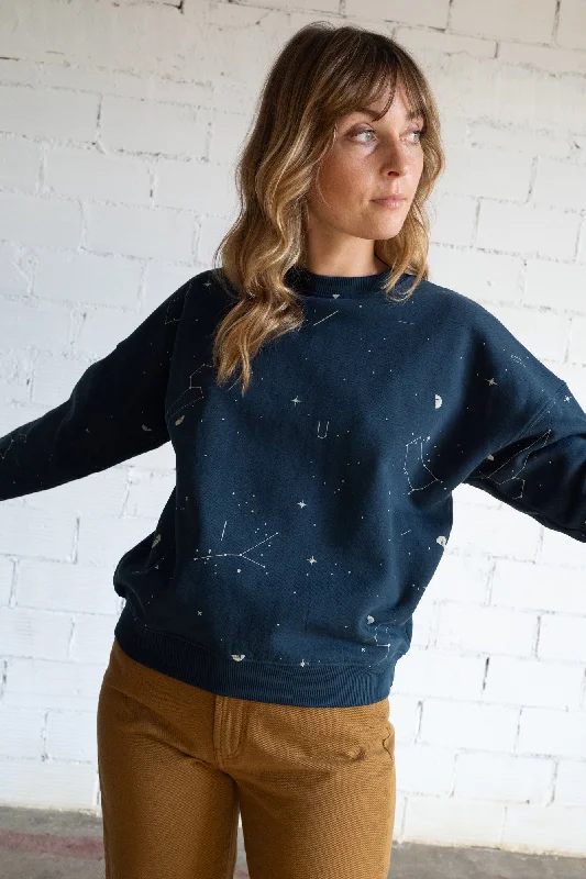Gabriela sweatshirt midnight blue constellations Hoodie with Bell Sleeves Flared Feminine