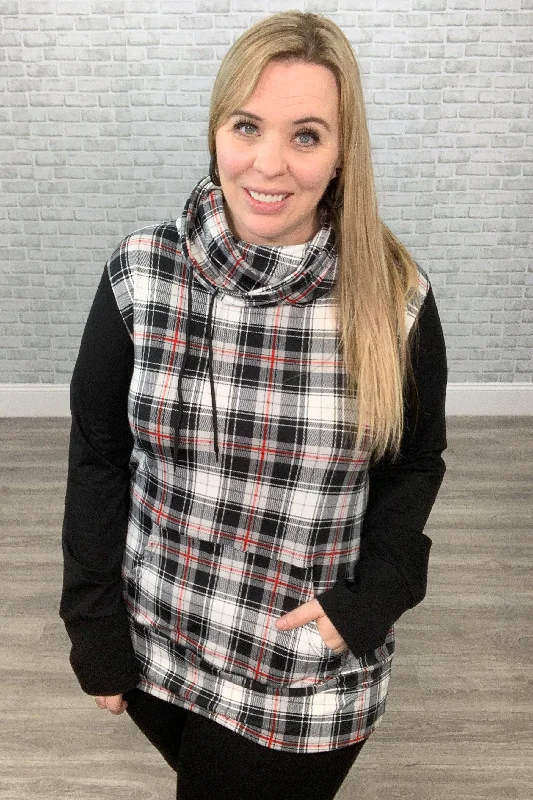 "Tangled Up in Plaid" Funnel Neck Sweatshirt Hoodie with Camouflage Military Edgy
