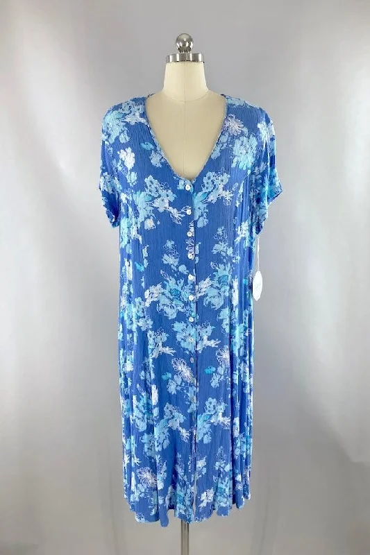 Vintage 90s Blue Floral Dress Tunics Business professional