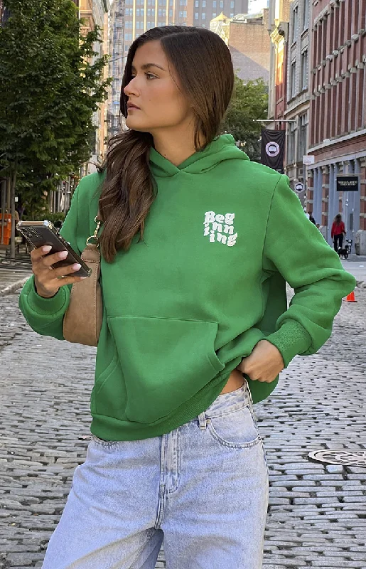 Beginning Green Snuggle Bubble Hoodie Hoodie with Raw Hem Edgy Unfinished
