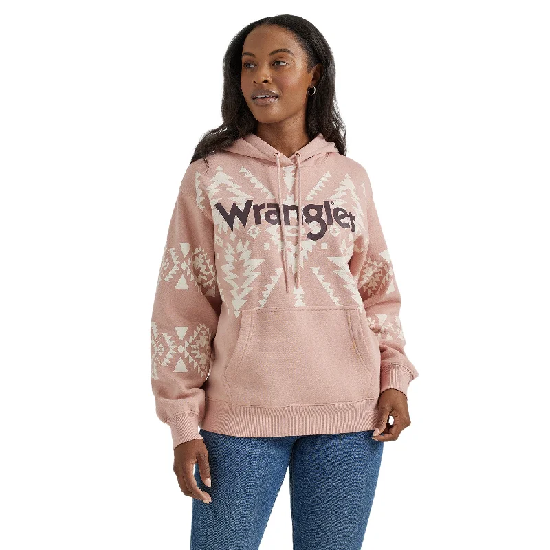 Wrangler Women's Pink Aztec Hoodie Hoodie with Contrast Stitching Detailed Premium