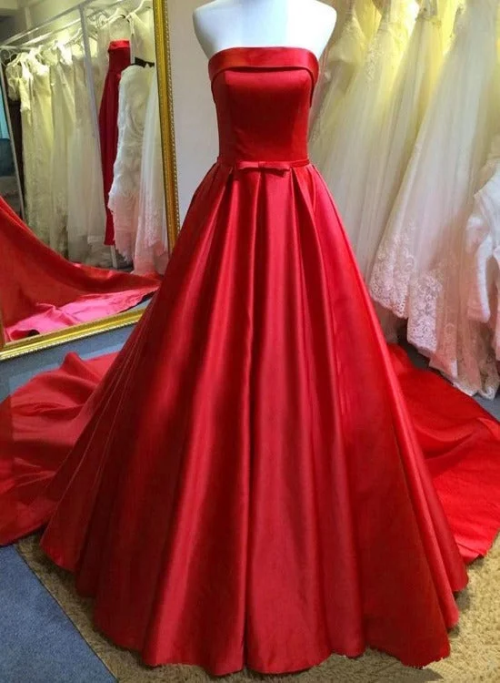 Red Satin Scoop Long Simple Wedding Party Dress, Red Satin Formal Gown Tunics Occasion special Red Satin Scoop Long Simple Wedding Party Dress, Red Satin Formal Gown Tunics Occasion special