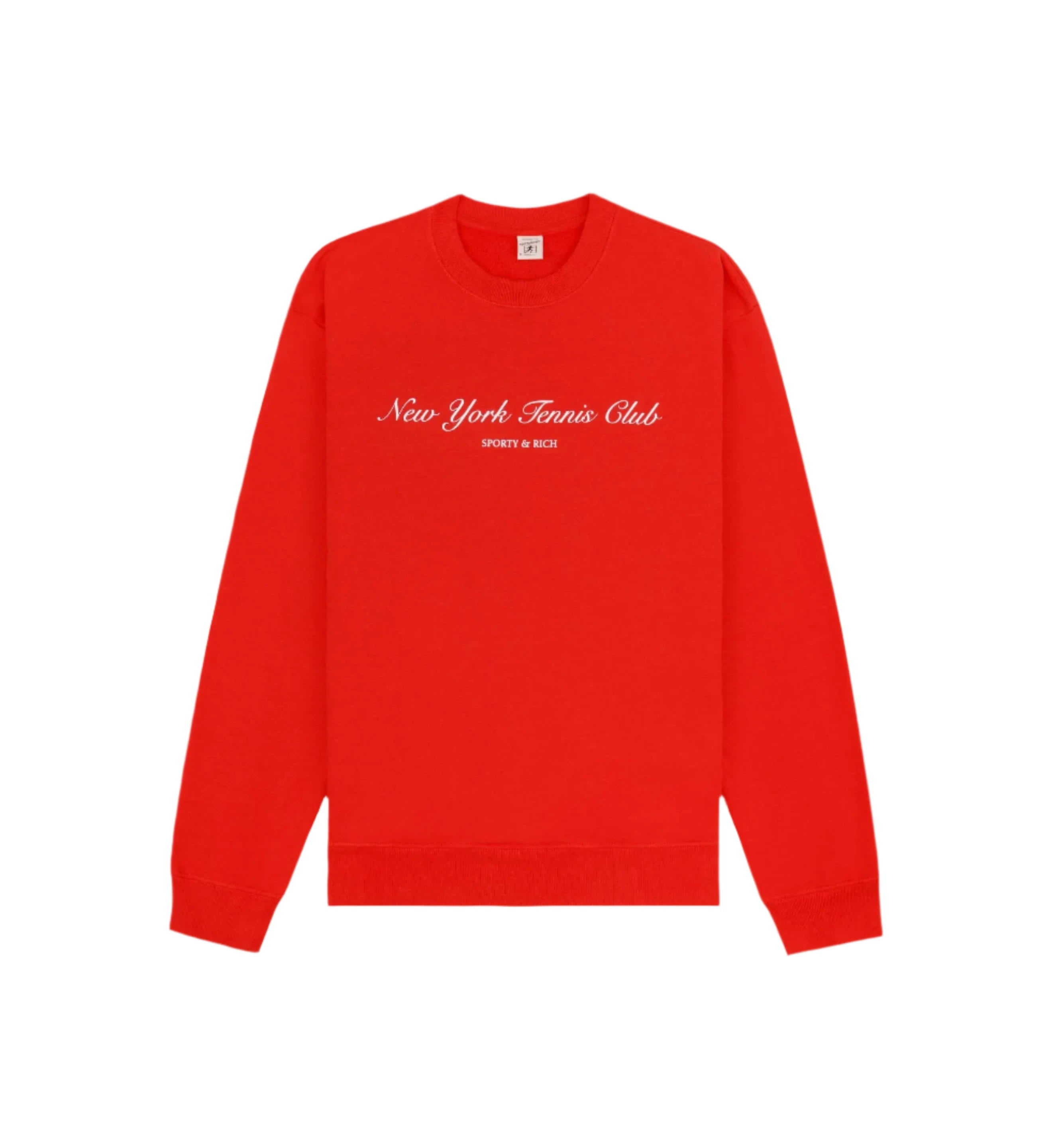 NY Tennis Club Crewneck Sweatshirt (Bright Red/White) Hoodie with Hem Applique Textured Unique NY Tennis Club Crewneck Sweatshirt (Bright Red/White) Hoodie with Hem Applique Textured Unique