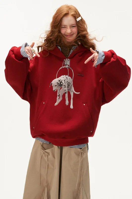 Dalmatian Print Hoodie Hoodie with Hem Ribbing Snug Secure