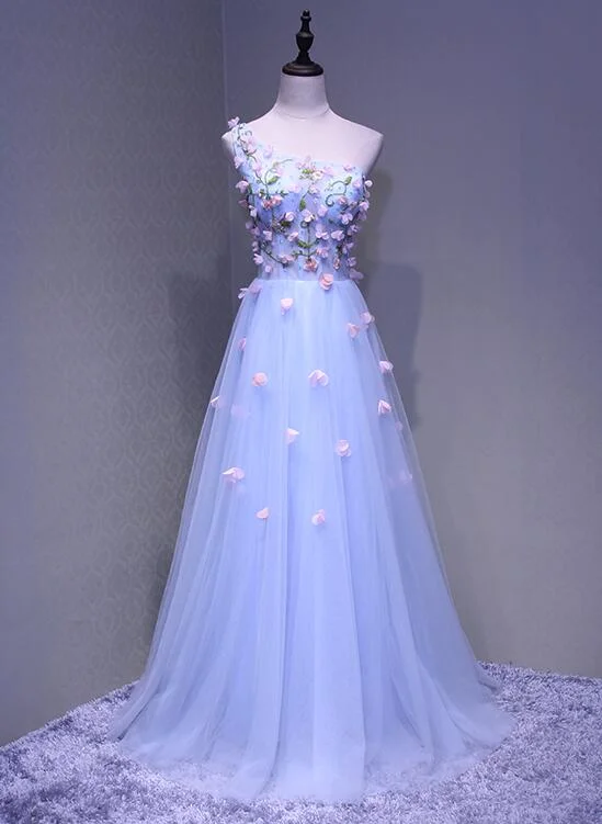 Light One Shoulder Floor Length Floral Prom Dress, Tulle Elegant Party Dress Tunics Gym athletic Light One Shoulder Floor Length Floral Prom Dress, Tulle Elegant Party Dress Tunics Gym athletic