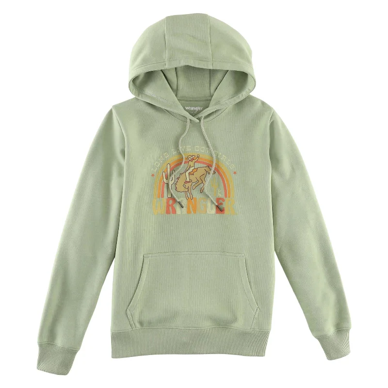 Wrangler Women's Green Long Live Cowgirls Hoodie Hoodie with Fur Luxurious Winter