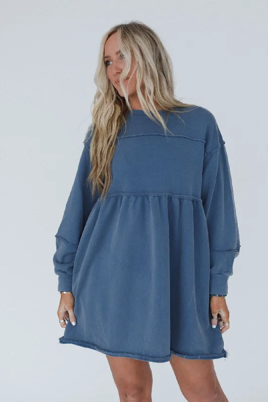 Estelle Dress - Navy Cowl Neckline Elegant