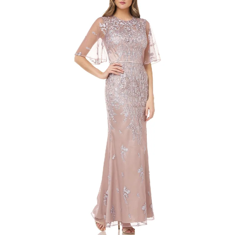 Womens Embroidered Illusion Evening Dress Off-the-shoulder Chic Trendy