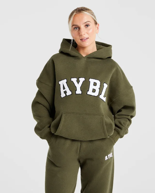 Varsity Oversized Hoodie - Khaki Hoodie with Print Artistic Unique
