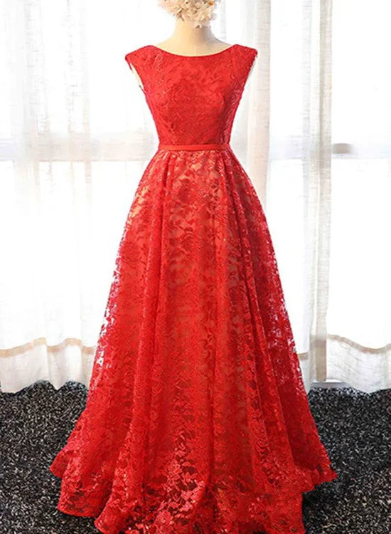 Beautiful Red Lace Long Party Dress , Red Lace Formal Dress Tunics Practical easy-care Beautiful Red Lace Long Party Dress , Red Lace Formal Dress Tunics Practical easy-care