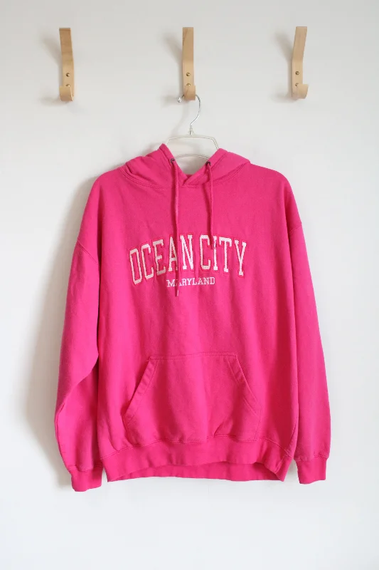 Pacific & Co Pink Ocean City Maryland Hoodie | L Hoodie with Hem Lace Feminine Delicate Pacific & Co Pink Ocean City Maryland Hoodie | L Hoodie with Hem Lace Feminine Delicate