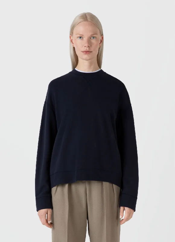Women's Relaxed Loopback Sweatshirt in Navy Hoodie with Full-Zip Functional Layering Women's Relaxed Loopback Sweatshirt in Navy Hoodie with Full-Zip Functional Layering
