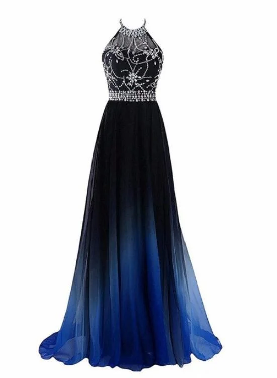 New Chiffon Blue Gradient Beaded Party Dress, A-line Long Prom Dress Tunics Cozy comfortable New Chiffon Blue Gradient Beaded Party Dress, A-line Long Prom Dress Tunics Cozy comfortable