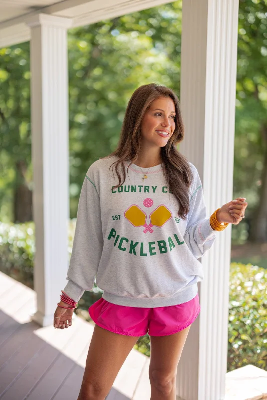 Pickleball Heather Grey Sweatshirt Hoodie with Hem Lace Feminine Delicate