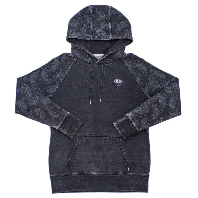 Hooey Women's Vintage Paisley & Black Hoodie-Rope/Girl Logo Hoodie with Half-Zip Sporty Casual Hooey Women's Vintage Paisley & Black Hoodie-Rope/Girl Logo Hoodie with Half-Zip Sporty Casual