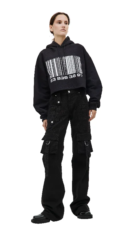 Cropped Hoodie with Barcode Print Hoodie with Raglan Sleeves Sporty Comfortable