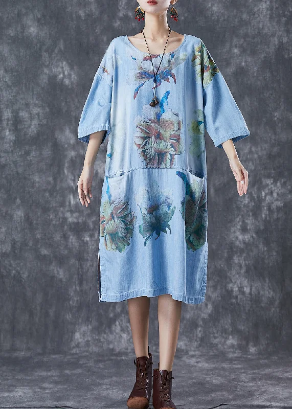Casual Blue Oversized Patchwork Pockets Denim Party Dress Summer Tunics Designer luxury Casual Blue Oversized Patchwork Pockets Denim Party Dress Summer Tunics Designer luxury