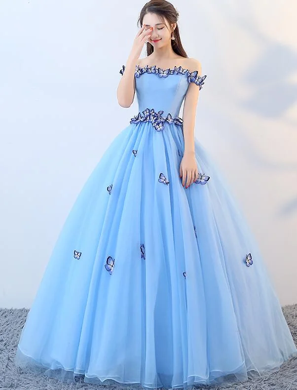 Beautiful Blue Off Shoulder Long Party Dress, Sweet 16 Dresses Tunics Custom made